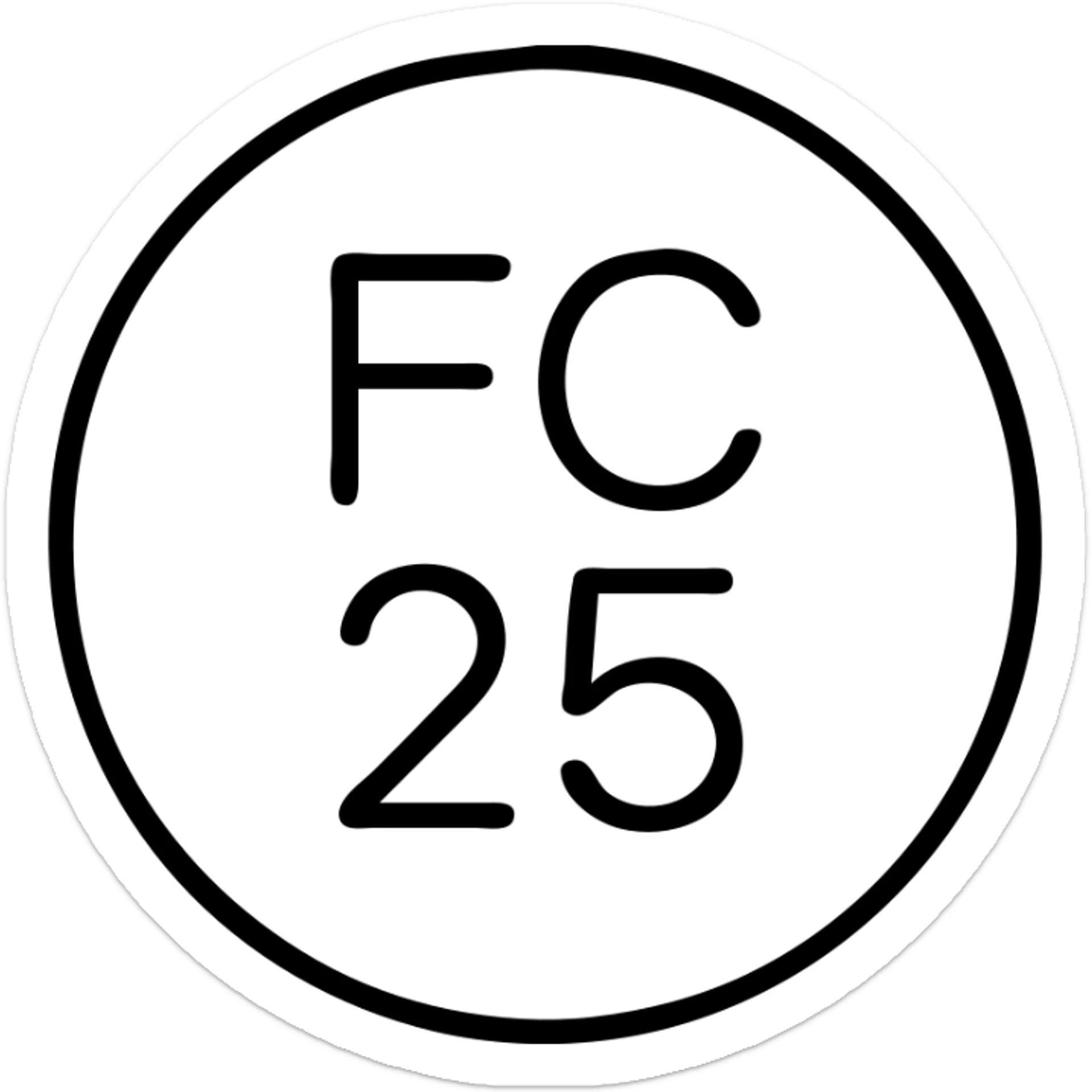 minimal icon of 'FC 25' in a circle, clean lines, no color, no fill sticker