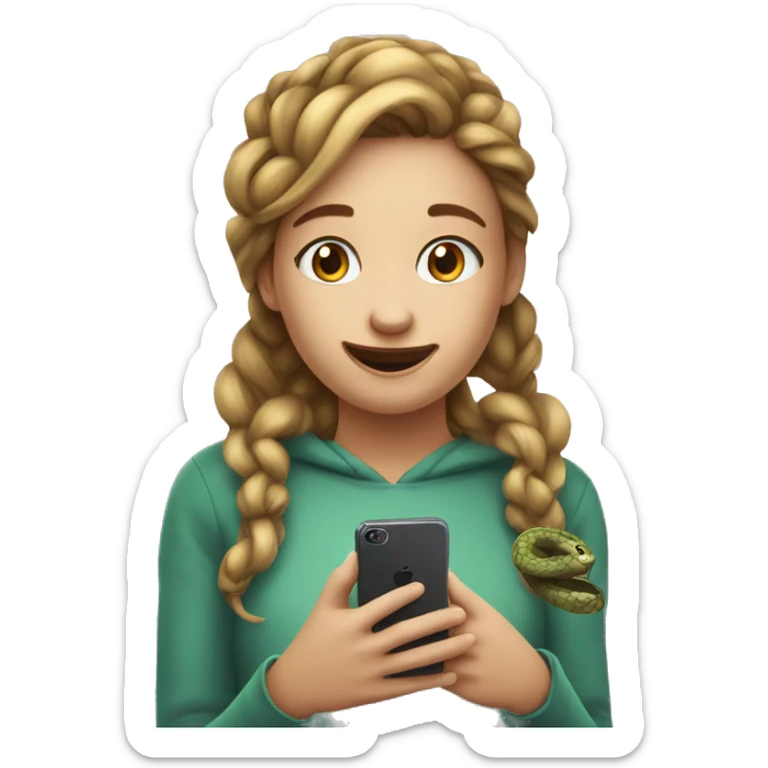 Make an emoji of a girl playing a game on her phone with her phone horizontal and make the phone screen have a snake on it sticker