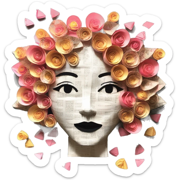  lady face made of 420 origami newspaper roses hemp leaves lantern fairy lights burning paper flowers in hair  sticker