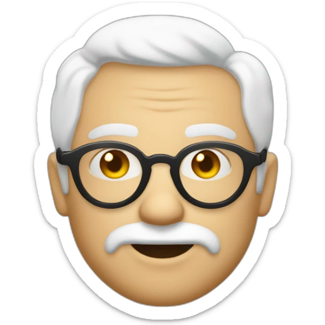 Viel homme blanc chauve avec lunettes rondes sans moustache visage rond sticker