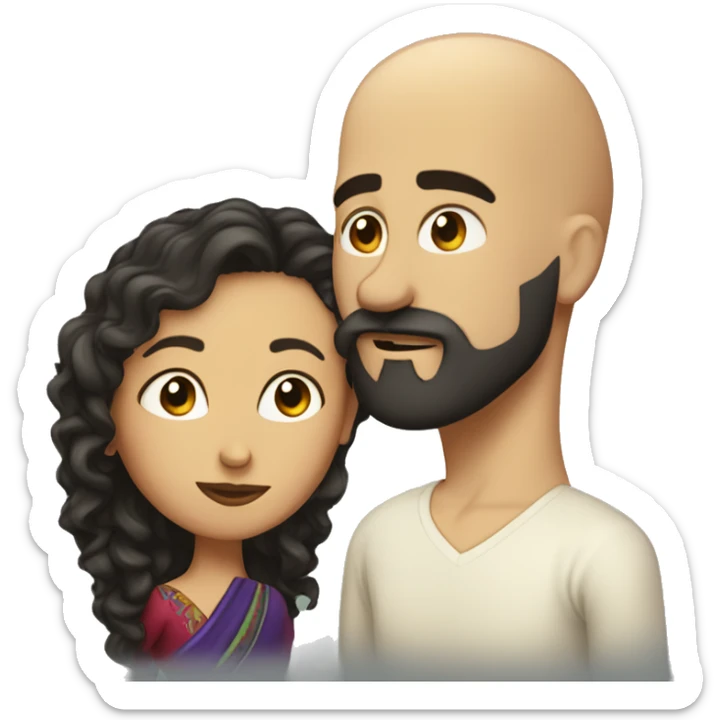 White Man bald with dark beard kissing Mexican woman with long dark curly hair sticker