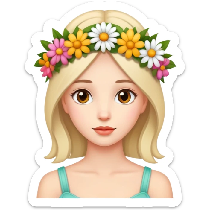 Beautiful girl with flowers on her head holding flowers sticker