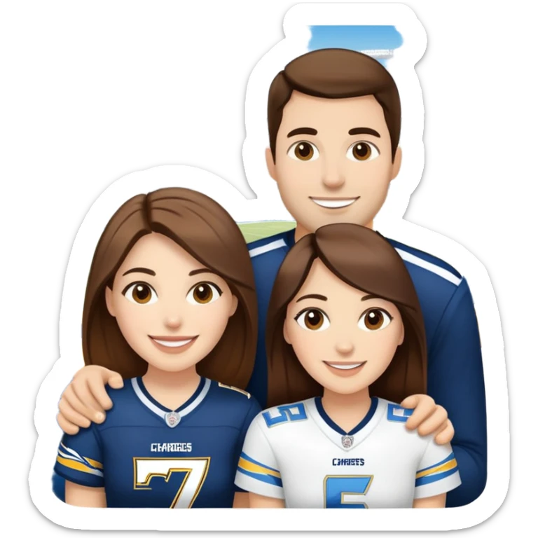 smiling at chargers game brunette hair but white skin. They are girlfriend and boyfriend  sticker