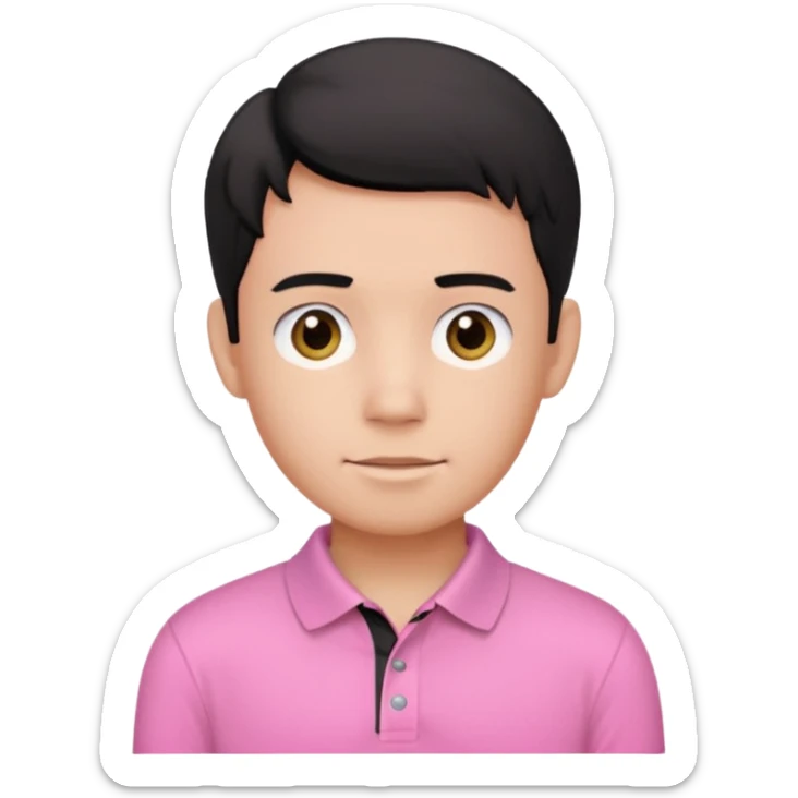 generate a pretty bratz boy wearing a pink polo shirt. Black middle part hair. handsome sticker