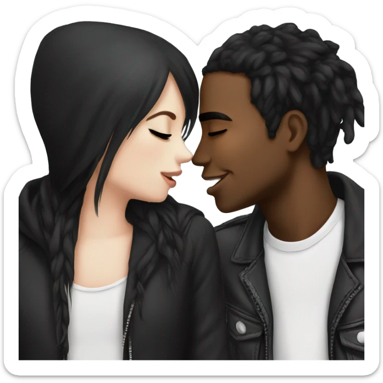 Cute kiss black guy black hair emo and white girl black long hair sticker