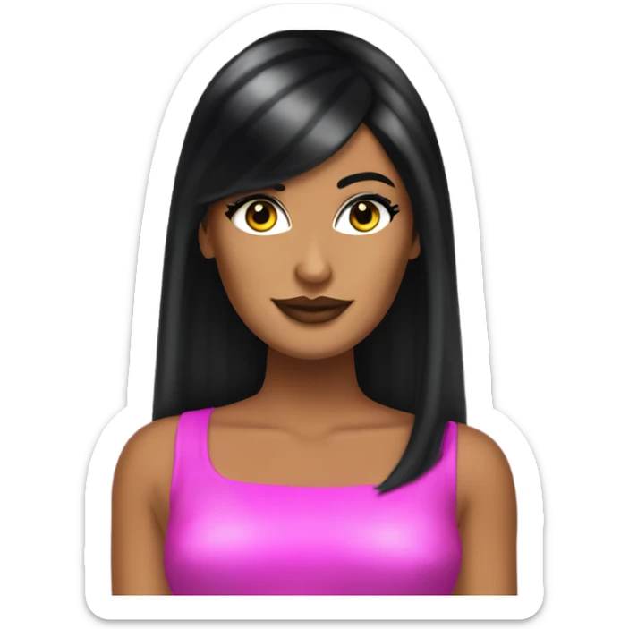 Tanned woman with long black hair, dressed in y2k Paris Hilton hair, makeup, and neon attire sticker