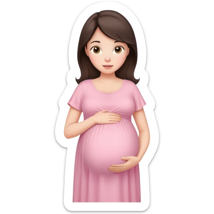 brunette pregnant woman in pastel pink maternity dress sticker