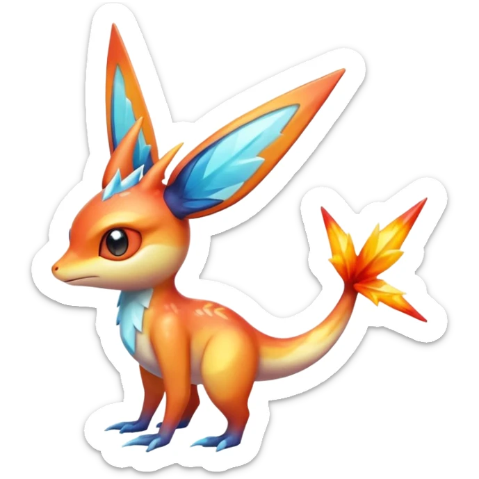 Colorful Shiny Exotic Victini-Salandit-Aurorus-Fakémon-hybrid-creature (full body)  sticker