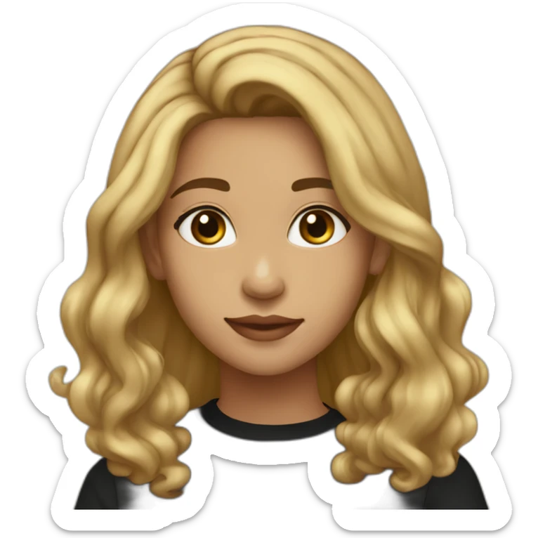 20 year old less honey blonde highlights long  hair with black shirt and light skin to olive skin lo sticker