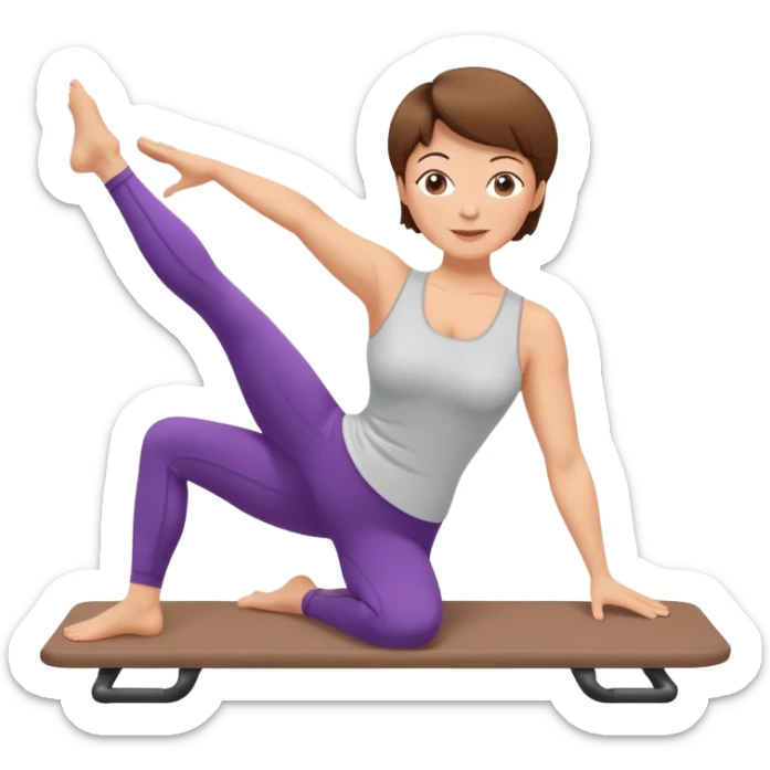 Pretty, sexy, mature, slightly curvy white Woman with short brown hair doing Pilates exercises  sticker