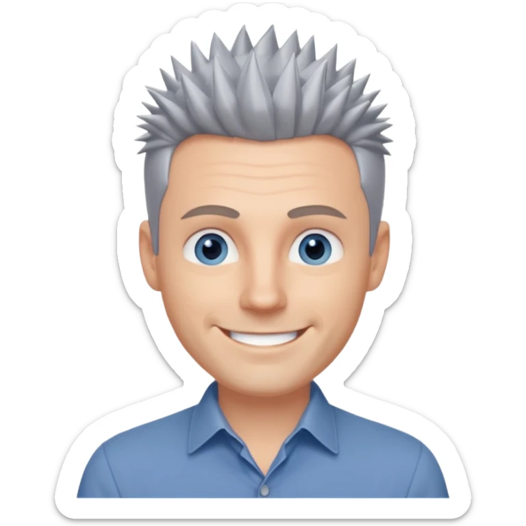 40 yr old white man short spike hair grey dress shirt blue eyes sticker