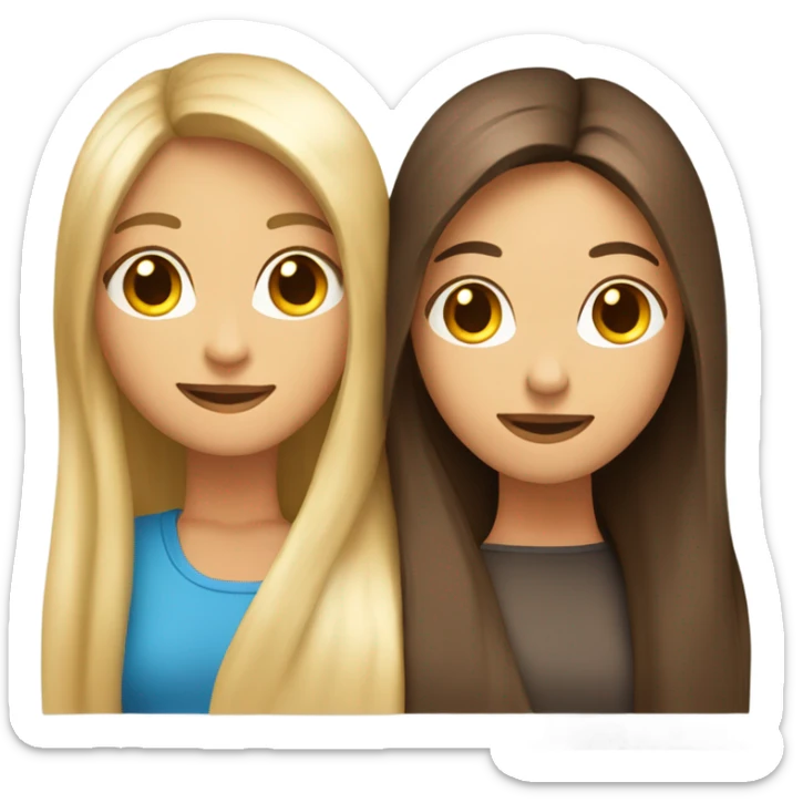 beautiful woman with long straight blonde hair hugging beautiful woman with long straight brown hair sticker
