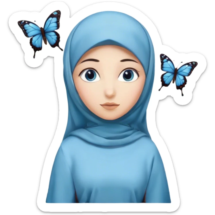 Turkish beautiful finish Konya girl blue eyes with hijab and butterfly dress long tailed  sticker