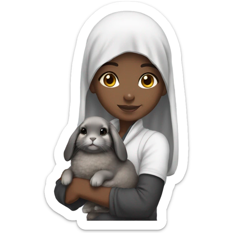 Black Muslim girl holding her cute gray holland lop sticker