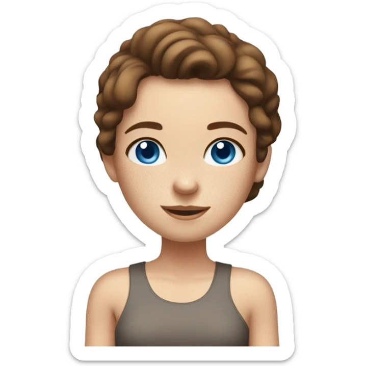 straight brown-haired girl in tank top freckles blue eyes sticker