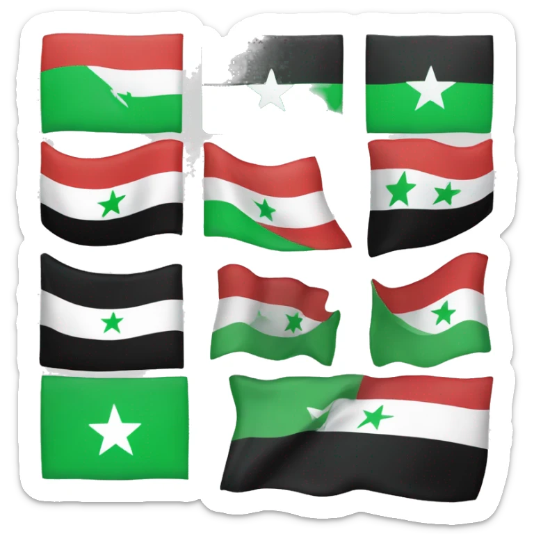 Create me a flag of Syria with 3star and in the top green and in the middle white and in the bottom black sticker