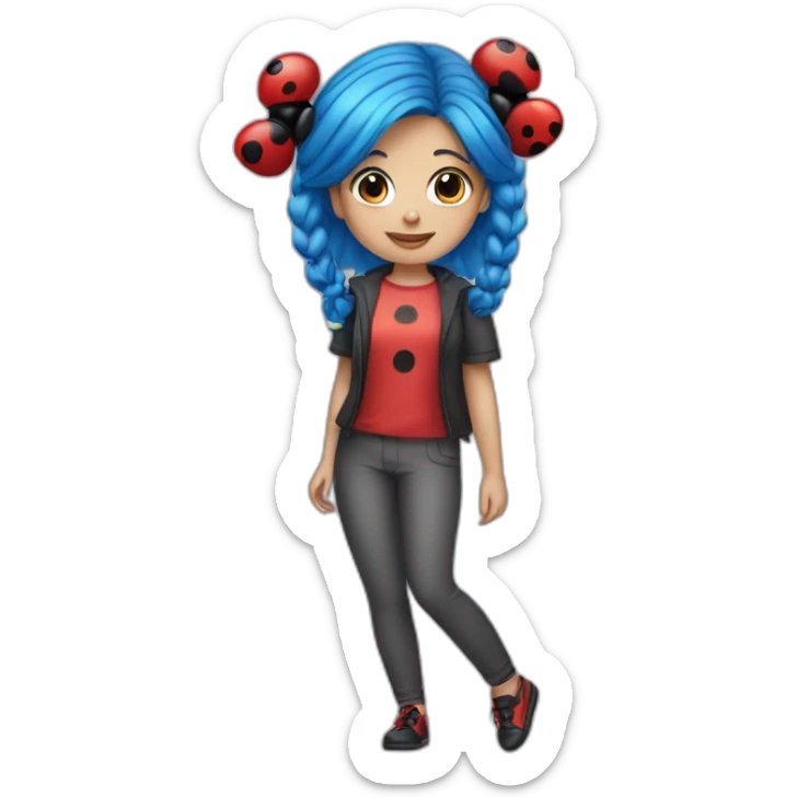 One girl with blue hair pigtails and ladybug suit sticker