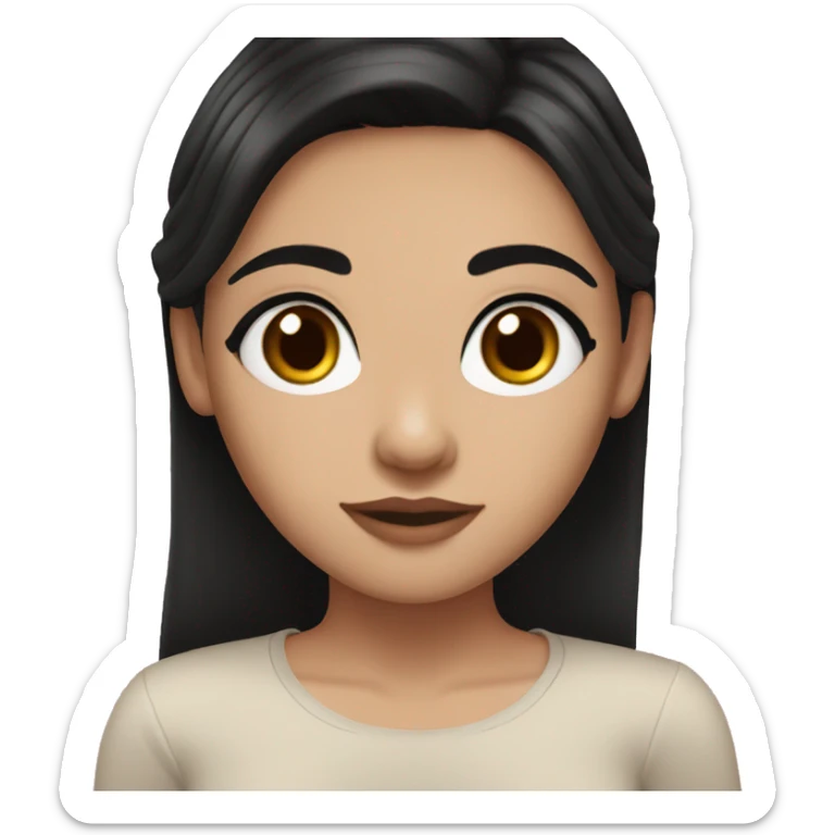 white girl straight black hair, with brown eyes and long dark hair and thick eyebrows sticker