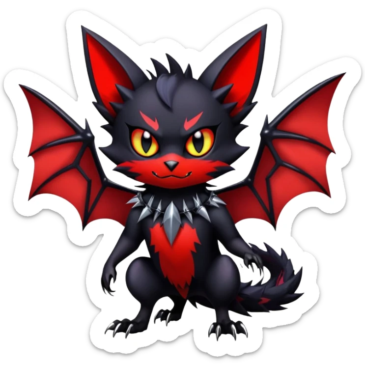 Vampiric feral futuristic gothic emo dark Litten-Noibat-Fakémon-hybrid-creature (full body) sticker