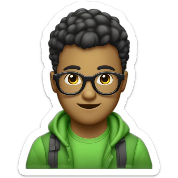 garçon lunettes rondes cheveux noirs bouclés yeux verts sticker