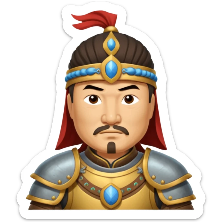 portrait of Genghis Khan in armor rotated 45 degrees to the right sticker
