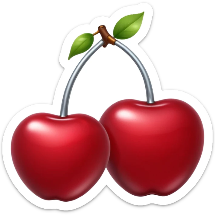 A pair of cherries emoji made of liquid silver chrome, smooth rounded shapes, glossy metallic surface, subtle sensual vibe, luxury sexy aesthetic, iOS emoji style, centered, clean white background sticker