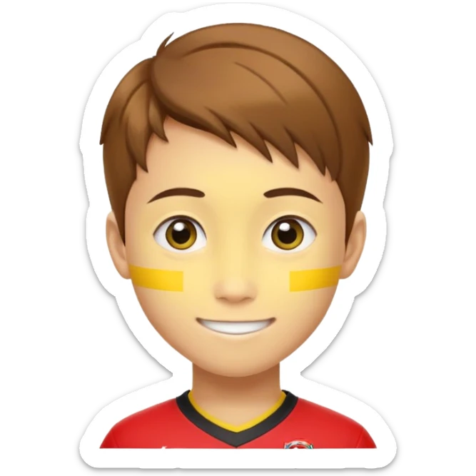 - Nam
- 15 tuổi
- Da vàng
- Tóc nâu, ngắn vuốt chéo bên trái
- Mặt bầu bĩnh, Cười mỉm, Mắt to
- Áo bóng đá màu đỏ
 sticker