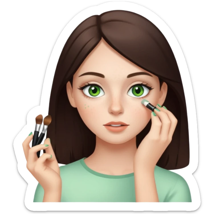 a white brunette girl with green eyes and freckles getting ready in the morning sticker