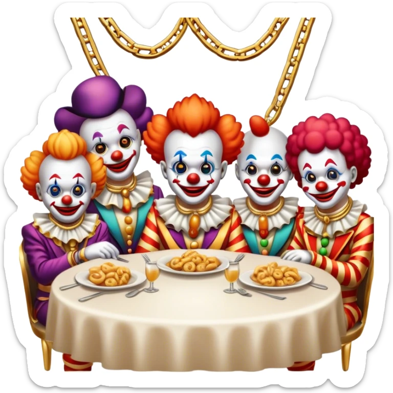 Vip restaurant full of clowns with golden chain on the neck sticker