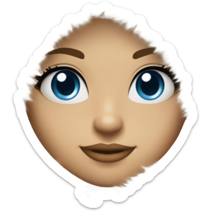 Tanned Girl with lashes and blue eyes, blonde hair, in a extremely big fluffy oversized white fur coat with hood on. The fur is real and it’s very obvious big and fluffy  sticker