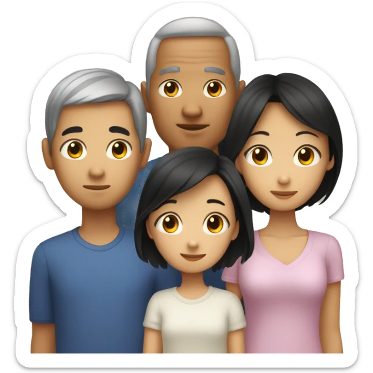 asian parents (short black hair mom and dad) and siblings (one longhair big sister and one shorthair little brother) sticker
