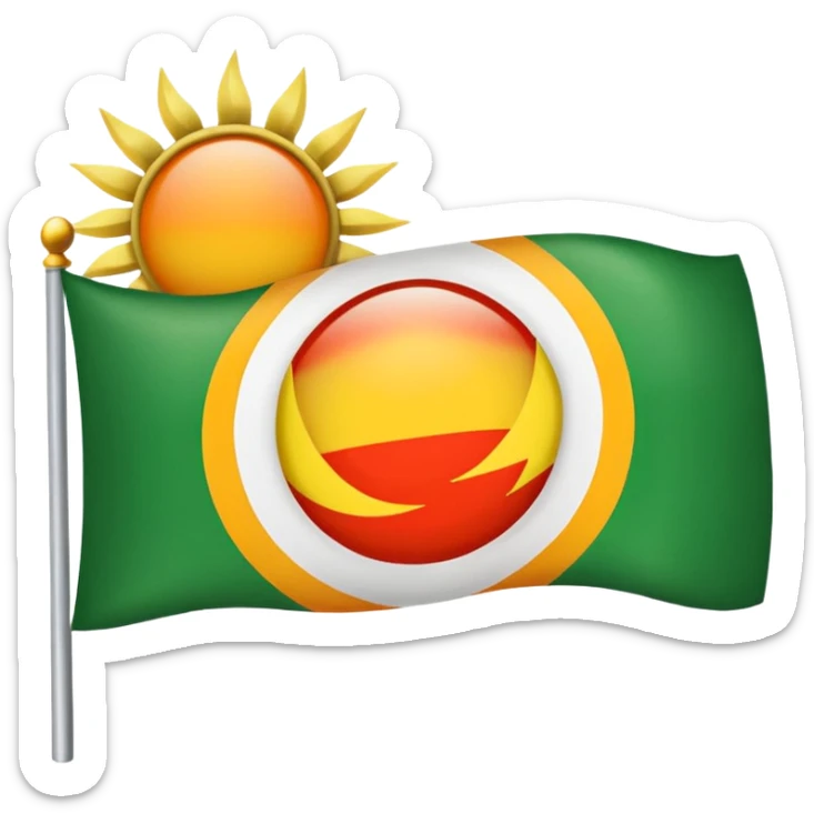 Flag with with 1 red, 1 white and 1 green horizontal flag and an orange/yellow pointed sun in the middle sticker