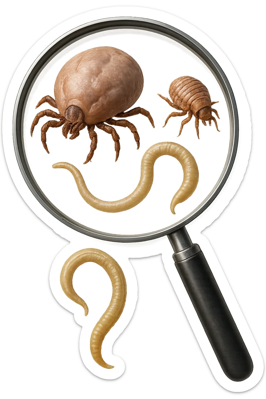 parassiti sotto lente di ingrandimento in 3D stile Dall-e 3 sticker