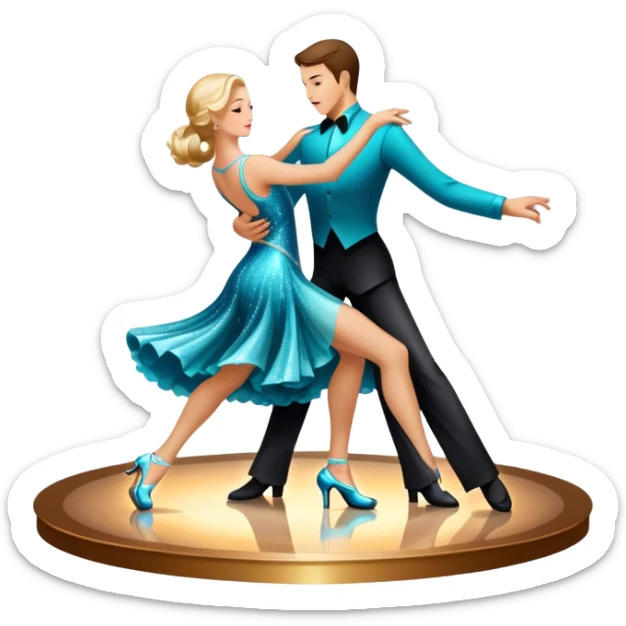 Humanless Icon for Ballroom Dance: elegant ballroom dance shoes, a sparkling dress, and a dance floor with a spotlight. The icon should capture the grace and elegance of ballroom dancing, with emphasis on movement and rhythm. Transparent background. sticker