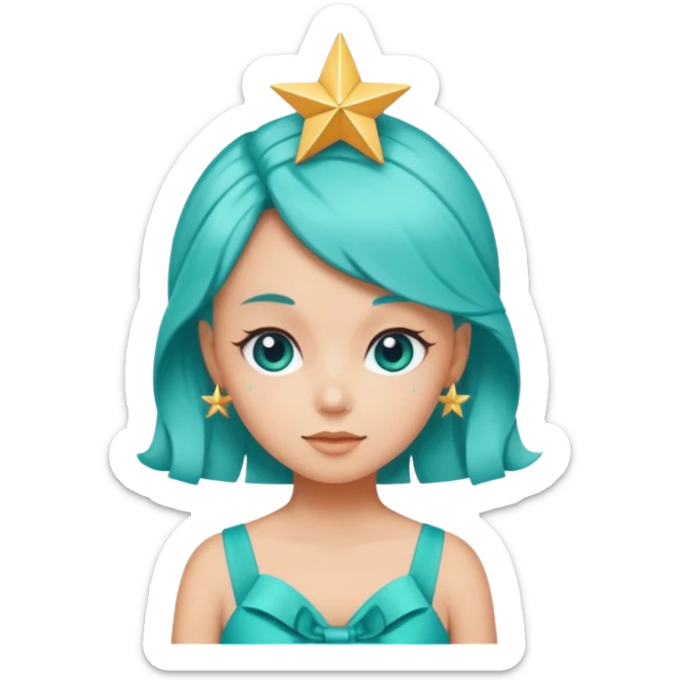 Stella sparkle sprite guardian of sparkle theater star shaped head and a turquoise dress and ribbon sticker
