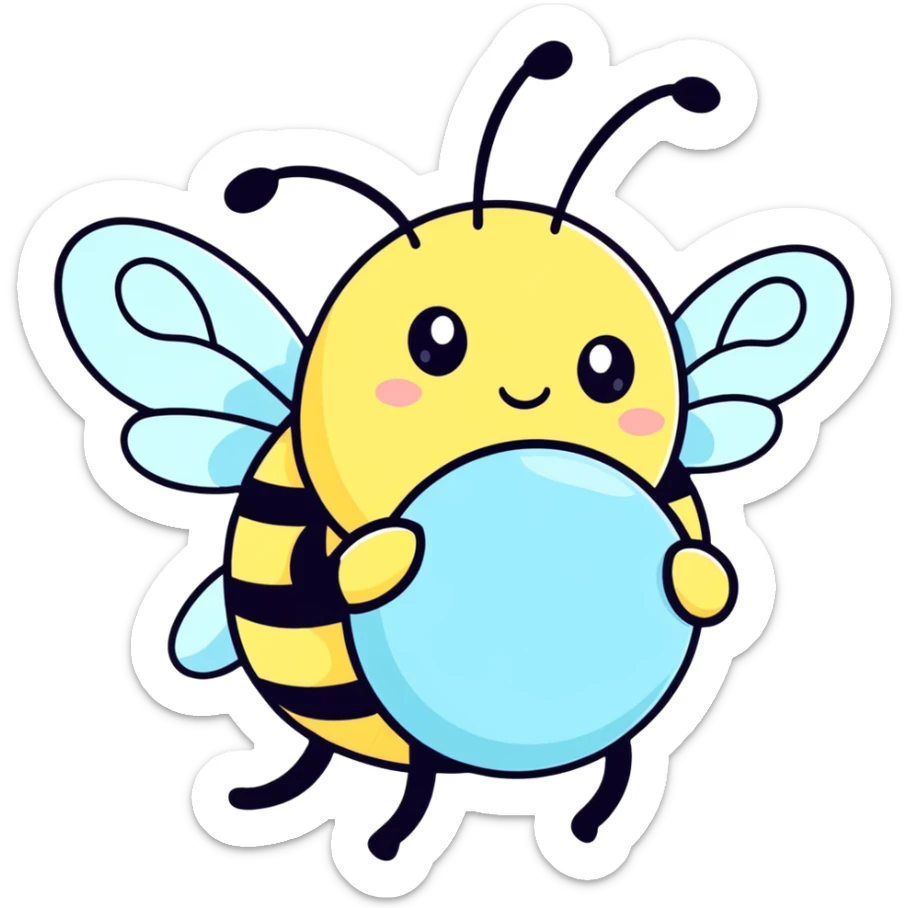 Isolated cute buzzing bumble bee , detailed pale blue, to pale yellow colorshifting wings sticker