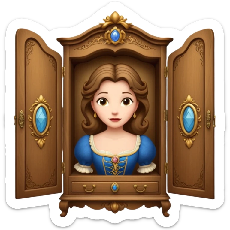 A middle-aged lady character from the fairy tale Beauty and the Beast — she was turned into a wardrobe by magic. She retains the wardrobe's original form, with an anthropomorphic face on the front of the closed cabinet. sticker