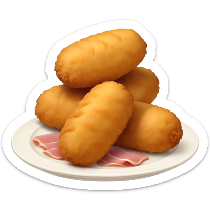 Cinematic Realistic Croquetas Dish Emoji, showcasing crispy, creamy croquettes filled with ham or chicken rendered with lifelike textures and appetizing, dynamic lighting. sticker