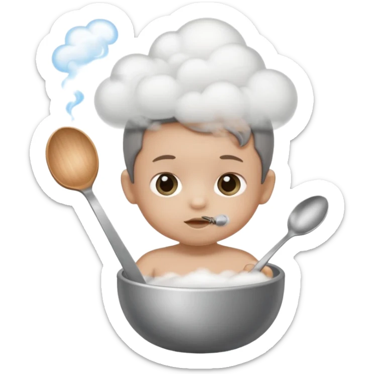 Baby with a spoon in one hand and lighter in the other with smoke (not fire) coming off the spoon.  sticker