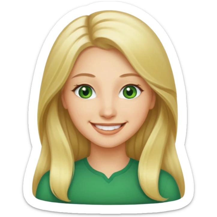 woman, long blond hair,green eyes, smiling sticker