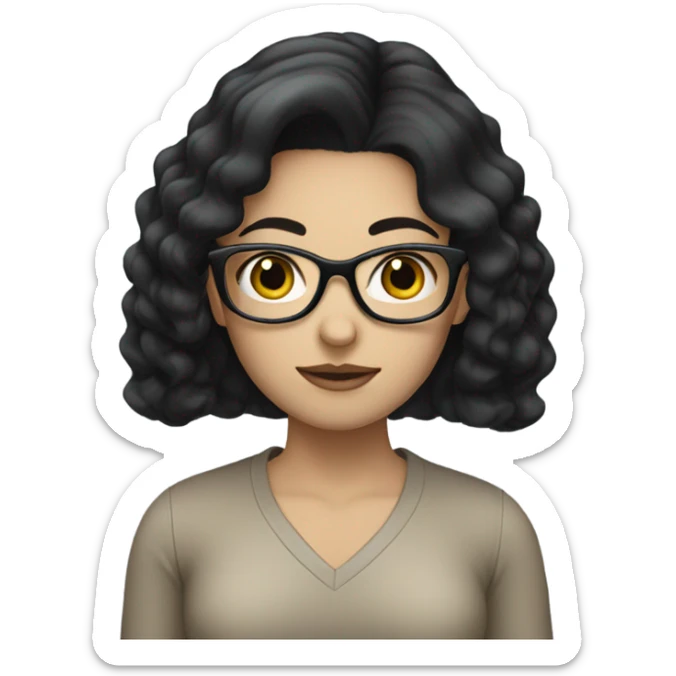 Girl in black hair with glasses with pale skin sticker