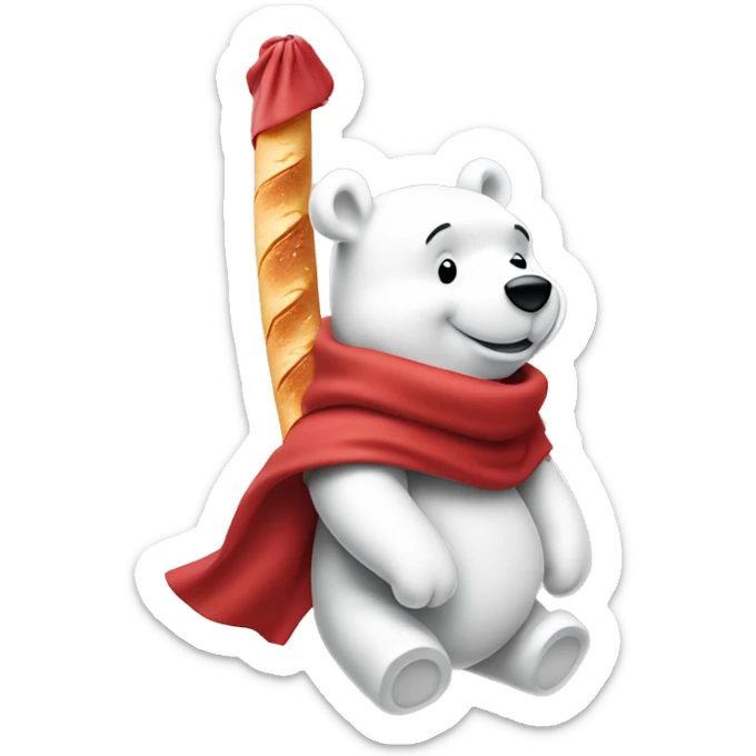 white winnie the pooh, parisien style with red beret on hair and baguette in hand, with eiffel tower in background sticker