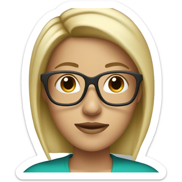 blonde woman with straight shoulder-length hair with teal highlights and glasses sticker