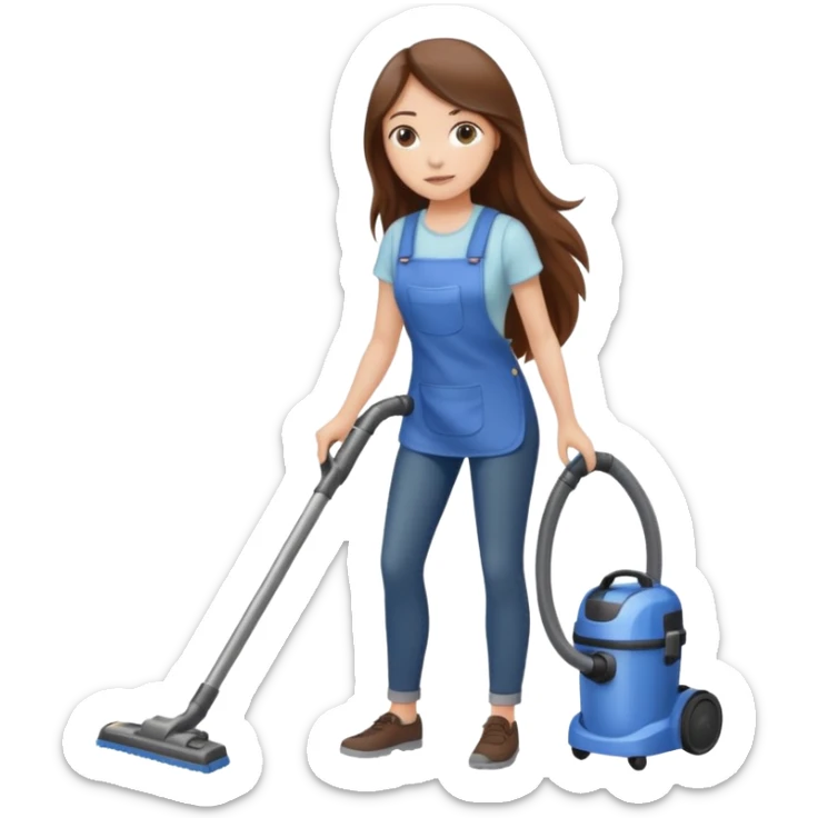 beautiful girl with long brown hair cleaning and vacuuming sticker