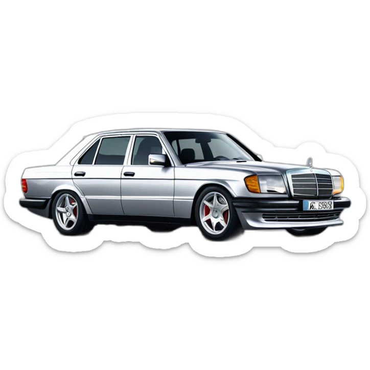 Mercedes SEL AMG 126 with amg body kit and amg aero II monoblock wheels front side angle  sticker