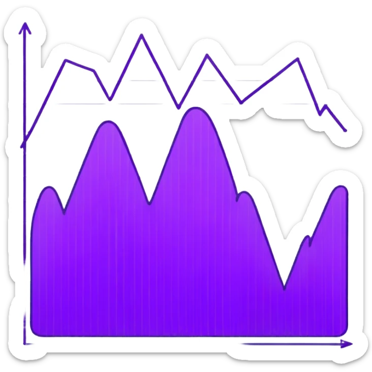A line graph in the style of a purple Japanese sketch sticker