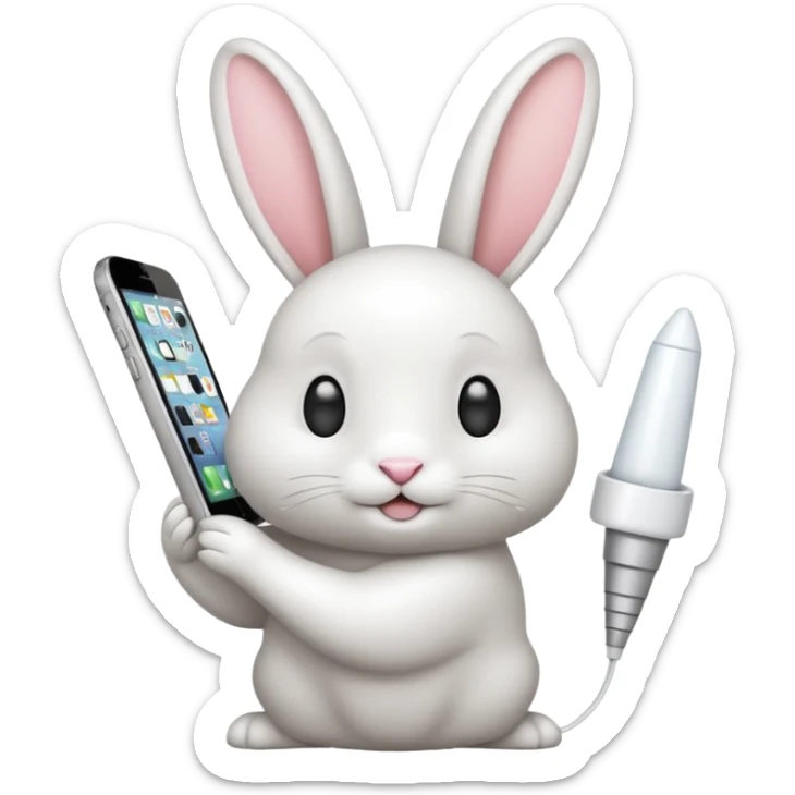 Crea un emoji de un conejo sosteniendo una glok realista de iPhone con  dos alas sticker