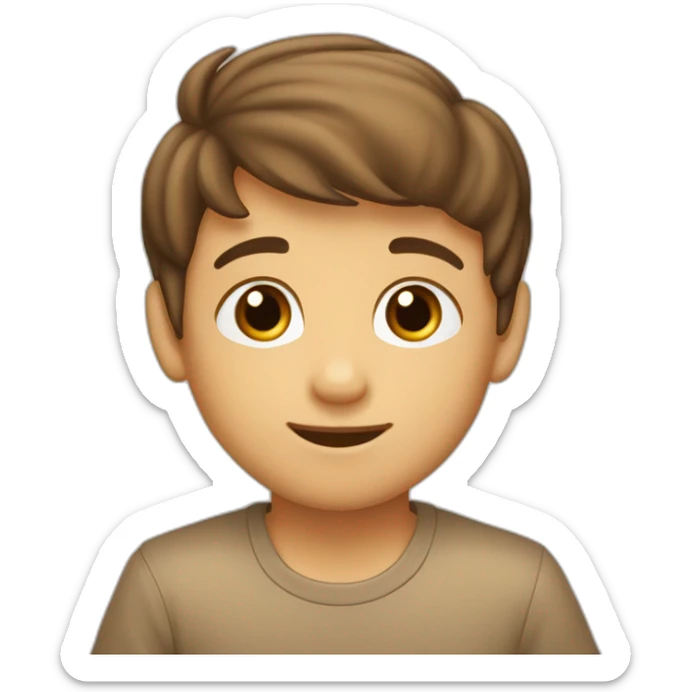 un niño con pelo liso y cafe castaño claro con ojos azules sticker