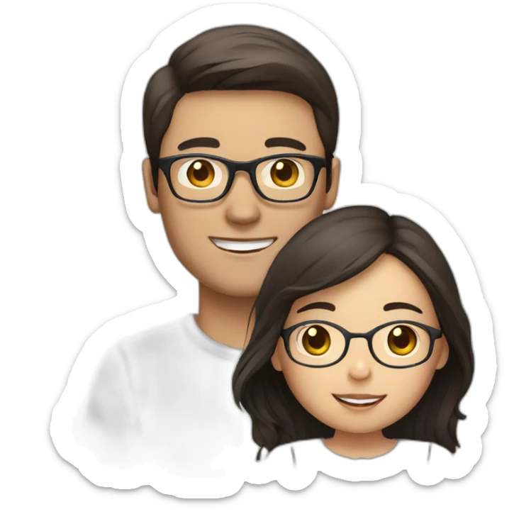 brown haired man with glasses and asian girl with dark hair sticker