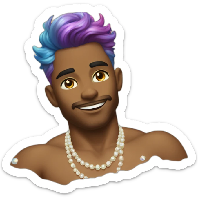 posh-muscle-boy-with-pearl-necklace-and-rainbow-unicorn-hair-in-golden-bathtub sticker